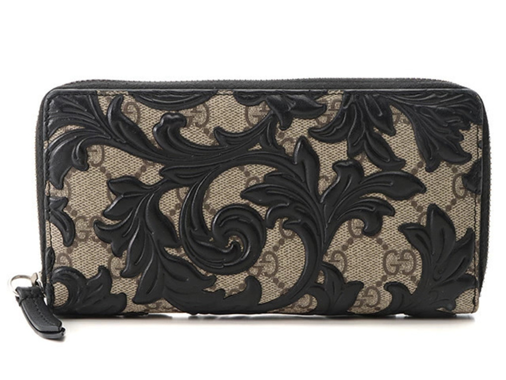 Gucci GG Supreme Arabesque Zipper Long Wallet Leather Beige Cream Black